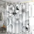 Waterproof shower curtain with black and white floral pattern for modern bathroom decor - 90*180 / H-0953