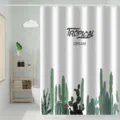 Waterproof fabric shower curtain with tropical cactus print for modern bathroom decor. - Shower Curtain Width 120 x Height 180 + Hooks / Cactus Thickened