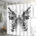 Waterproof bathroom shower curtain with black floral butterfly pattern for home decor. - H-0816