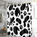 Black and white paw print shower curtain detail, waterproof fabric for modern bathroom decor. - 90*180 / H-0934