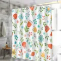 Waterproof fabric shower curtain with colorful floral botanical print for bathroom decor. - H-0817