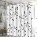 White waterproof shower curtain with modern black botanical leaf pattern for home bathroom decor. - H-0818