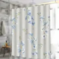 Waterproof shower curtain with blue floral print, mildew-resistant bathroom divider fabric. - H-0819