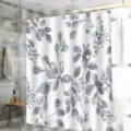 Rideau de douche étanche avec motif de feuilles botaniques grises pour salle de bain. - H-0937