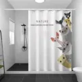 Waterproof fabric shower curtain with cute cat illustration for modern home bathroom decor. - Thickened Luohan Cat Pattern / Shower Curtain Width 120 x Height 180 + Hooks
