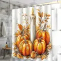Waterproof Autumn Pumpkin Shower Curtain Watercolor Bathroom Decor Fabric Hooks. - H-0960