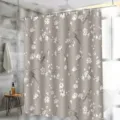 Waterproof fabric shower curtain with elegant floral branch bird pattern for bathroom. - H-0820