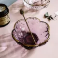 Japanische violette Glas Blumenschale mit Goldrand und Löffel für Dessert Salat Suppe - Lila Goldmalerei + Löffel