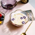 Japanische goldgerandete Blumenglas Schale fuer Dessert Salat und Muesli Portionen. - Rosa Goldmalerei + Löffel