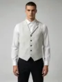 Men's herringbone suit vest, business casual formal waistcoat for wedding and daily wear. - S / Silver