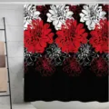 Rideau de douche étanche en polyester avec motif de fleurs rouges et blanches pour salle de bain. - 180*180 Seul Rideau de Douche avec Crochets 380g / Image HD (1)
