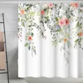 Détail de rideau de douche à fleurs aquarelle, tissu imperméable, déco de salle de bain. - 180*180 Seul Rideau de Douche avec Crochets 380g / YL221
