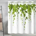Rideau de douche en tissu imperméable avec impression numérique de feuilles de plantes - 180*180 Seul Rideau de Douche avec Crochets 380g / A59