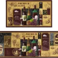 Kitchen floor mat set vintage red wine grape print anti-slip flannel absorbent rug for home - Wine Print