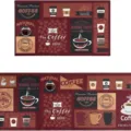 Kitchen floor mat flannel absorbent non-slip coffee pattern washable kitchen carpet runner - 43 x 60 + 43 x 120 cm / Coffee Print