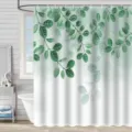 Rideau de douche en tissu polyester imperméable avec motif de feuilles vertes pour salle de bain - 180*180 Seul Rideau de Douche avec Crochets 380g / yj-982