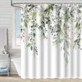 Rideau de douche botanique imperméable avec feuilles vertes et fleurs pour la salle de bain. - 180*180 Seul Rideau de Douche avec Crochets 380g / 66