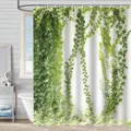 Rideau de douche étanche en tissu avec motif de lierre vert pour décoration de salle de bain. - 180*180 Seul Rideau de Douche avec Crochets 380g / yj-611