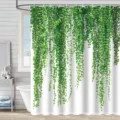 Gros plan sur les détails du rideau de douche à motif de plantes vertes dans la salle de bain. - 180*180 Seul Rideau de Douche avec Crochets 380g / 82