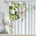 Rideau de douche en tissu imperméable avec impression numérique et décor floral chic - 180*180 Seul Rideau de Douche avec Crochets 380g / 79