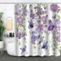 Rideau de douche imperméable en polyester avec papillons violets et vignes florales pour salle de bain. - 180*180 Seul Rideau de Douche avec Crochets 380g / 7
