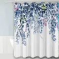Rideau de douche imperméable en polyester avec design de feuilles botaniques bleues. - 180*180 Seul Rideau de Douche avec Crochets 380g / 59