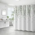 Rideau de douche imperméable en polyester avec un design élégant de feuilles d'eucalyptus. - 180*180 Seul Rideau de Douche avec Crochets 380g / 6