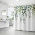 Rideau de douche de salle de bain en polyester imperméable avec eucalyptus aquarelle. - 180*180 Seul Rideau de Douche avec Crochets 380g / 56