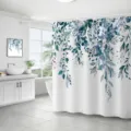 Rideau de douche imperméable en polyester à motif botanique pour décoration de salle - 180*180 Seul Rideau de Douche avec Crochets 380g / 51