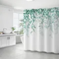 Rideau de douche imperméable en polyester avec feuilles de plantes vertes pour la salle de bain. - 180*180 Seul Rideau de Douche avec Crochets 380g / 71