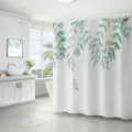 Rideau de douche imperméable en polyester avec motif de feuilles d'eucalyptus et papillons. - 180*180 Seul Rideau de Douche avec Crochets 380g / 58