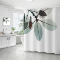 Rideau de douche impermeable en polyester imprime de feuilles botaniques pour salle de bain - 180*180 Seul Rideau de Douche avec Crochets 380g / 65