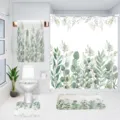 Waterproof polyester botanical shower curtain 4-piece bathroom mat set with fresh green leaves - 180*180 Single Shower Curtain with Hooks 380g / yj-604