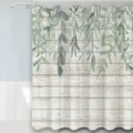 Rideau de douche imperméable en polyester avec feuilles d'eucalyptus et design en bois rustique. - 180*180 Seul Rideau de Douche avec Crochets 380g / 12