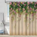 Rideau de douche imperméable en polyester imprimé numérique avec motif de roses pour salle de bain. - 180*180 Seul Rideau de Douche avec Crochets 380g / yj-820