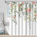 Rideau de douche étanche en polyester avec motif de fleurs botaniques aquarelle pour salle de bain. - 180*180 Seul Rideau de Douche avec Crochets 380g / yj-1094
