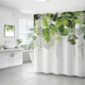 Rideau de douche imperméable en polyester avec des feuilles de monstera pour la salle de bain - 180*180 Seul Rideau de Douche avec Crochets 380g / 53