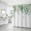 Rideau de douche étanche à impression numérique avec feuilles d'eucalyptus pour salle de bain. - 180*180 Seul Rideau de Douche avec Crochets 380g / 29