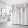 Rideau de douche en polyester imperméable avec motif de fleurs de glycine pour salle de bain - 180*180 Seul Rideau de Douche avec Crochets 380g / 55