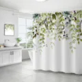 Rideau de douche botanique imperméable polyester feuilles vertes décoration salle de bain - 180*180 Seul Rideau de Douche avec Crochets 380g / 50