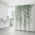 Rideau de douche imperméable en polyester avec design de plante verte suspendue salle de bain - 180*180 Seul Rideau de Douche avec Crochets 380g / 67