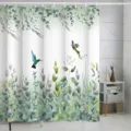 Rideau de douche botanique imperméable avec feuilles vertes et design d'oiseau pour salle de bain. - 180*180 Seul Rideau de Douche avec Crochets 380g / 8
