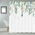 Rideau de douche étanche en polyester avec motif de fleurs d'eucalyptus et plantes aquarelle. - 180*180 Seul Rideau de Douche avec Crochets 380g / yj389