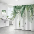 Rideau de douche imperméable en tissu avec feuilles tropicales vertes et cerf pour la salle de bain. - 180*180 Seul Rideau de Douche avec Crochets 380g / 1