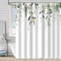 Rideau de douche étanche en polyester avec de élégantes feuilles botaniques aquarelle vertes. - 180*180 Seul Rideau de Douche avec Crochets 380g / yj-875