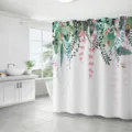Rideau de douche en tissu imperméable avec motif de feuilles et fleurs aquarelle pour salle de bain. - 180*180 Seul Rideau de Douche avec Crochets 380g / 70