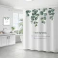 Rideau de douche en polyester imperméable avec feuilles d'eucalyptus et texte élégant. - 180*180 Seul Rideau de Douche avec Crochets 380g / 35
