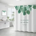 Rideau de douche imperméable en polyester avec feuilles d'eucalyptus et texte moderne. - 180*180 Seul Rideau de Douche avec Crochets 380g / 45