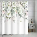 Rideau de douche imperméable en polyester avec design de feuilles de fleurs de plantes. - 180*180 Seul Rideau de Douche avec Crochets 380g / YL425