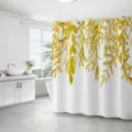 Rideau de douche imperméable en polyester avec design botanique de feuilles aquarelle - 180*180 Seul Rideau de Douche avec Crochets 380g / 73